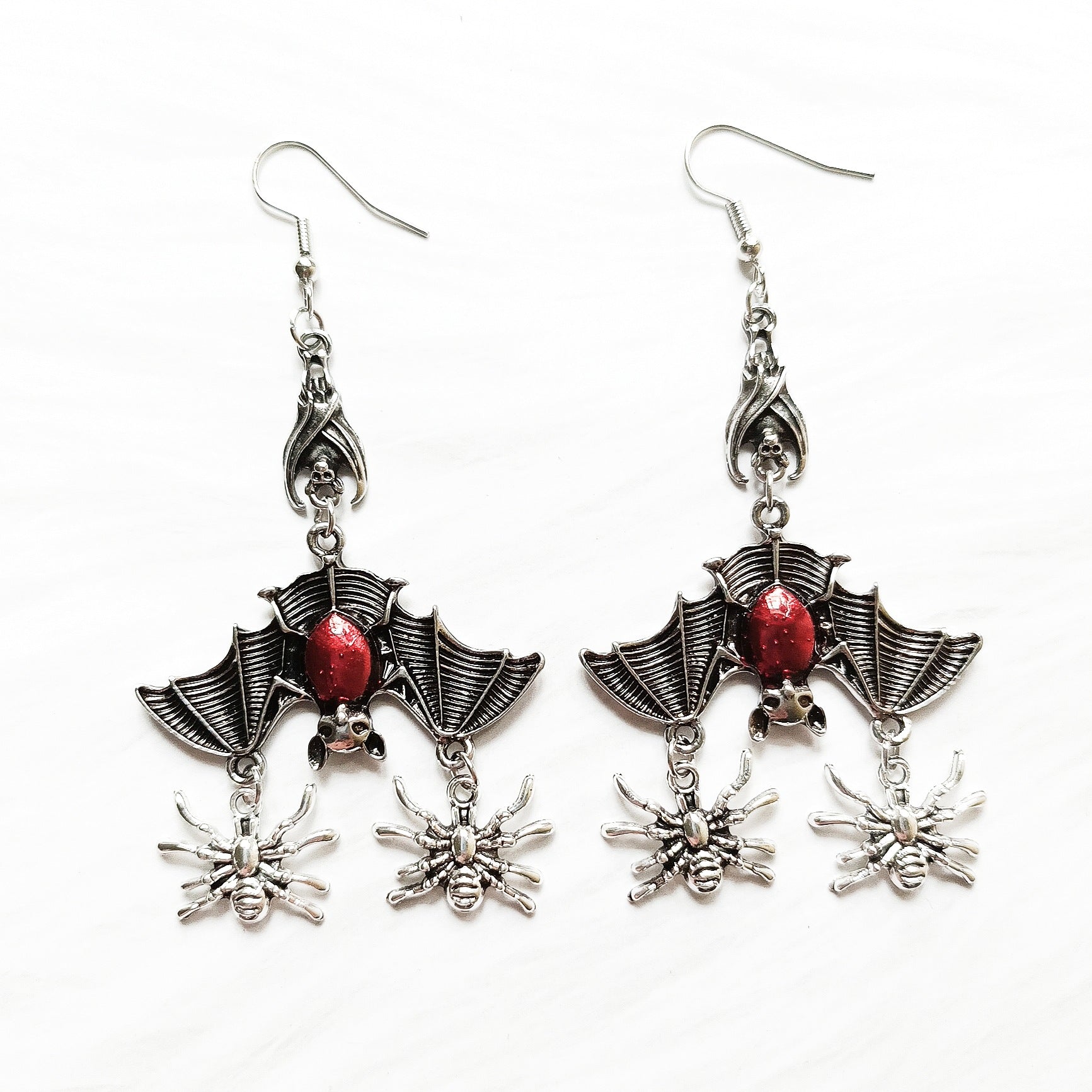 Wholesale Gothic Evil Upside Down Red Oil Drip Bat Pendant Earrings